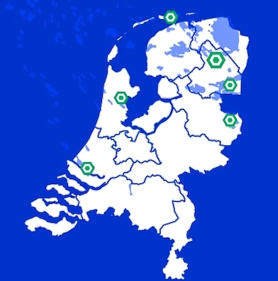 kaart van nederland met belangrijke NAM locaties