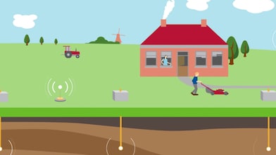 Grafische weergave van een doosnede van de ondergrond met daarboven een woonhuis